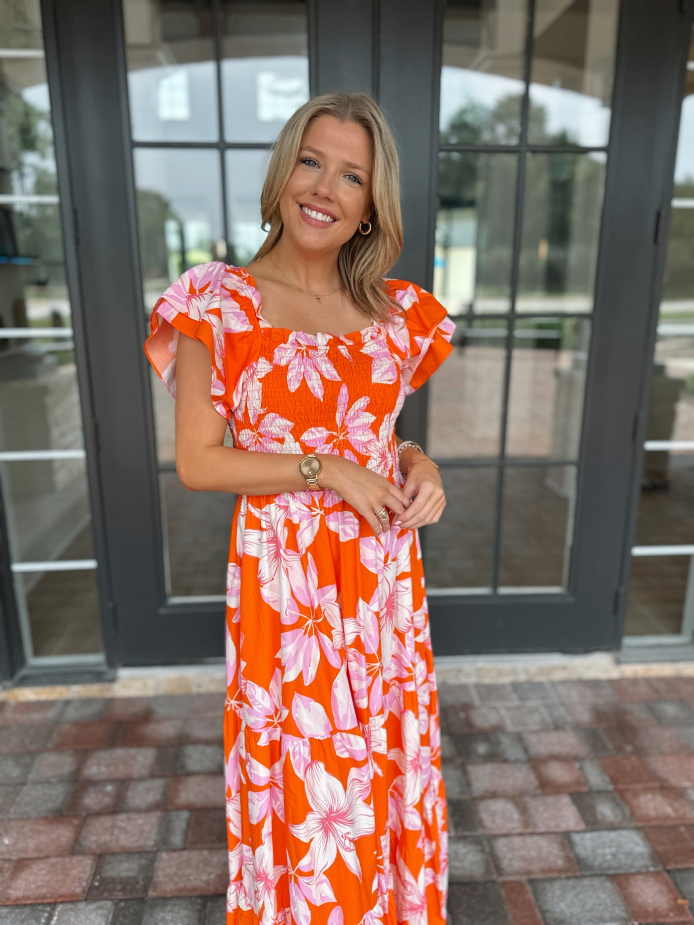 Orange Floral Maxi Dress