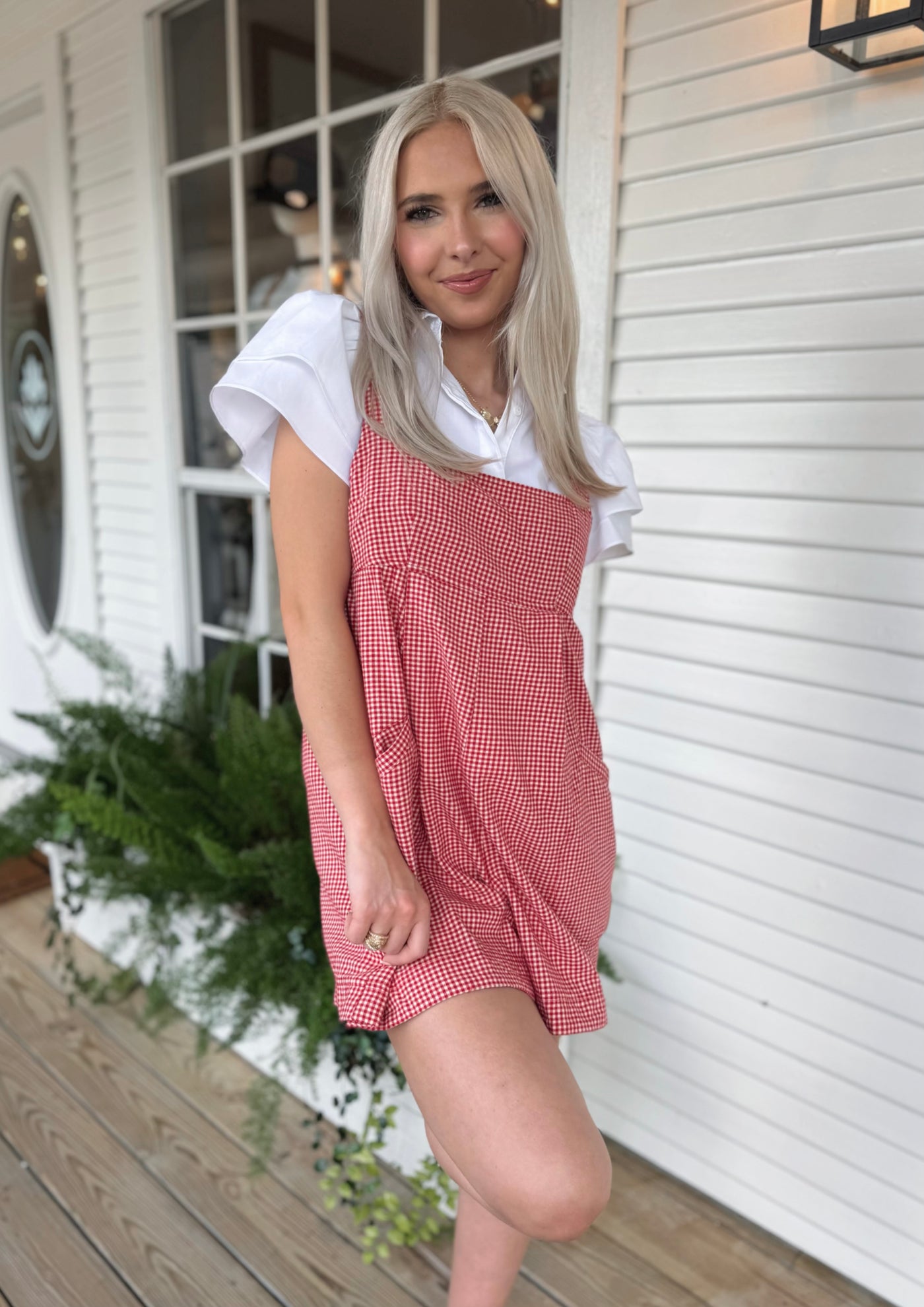 Red and White Gingham Romper