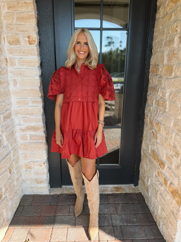 Rust Eyelet Dress