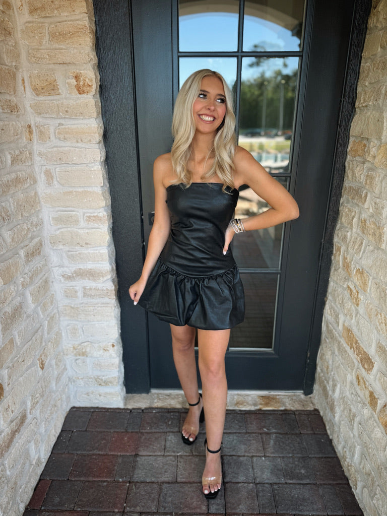 Black Leather Strapless Dress