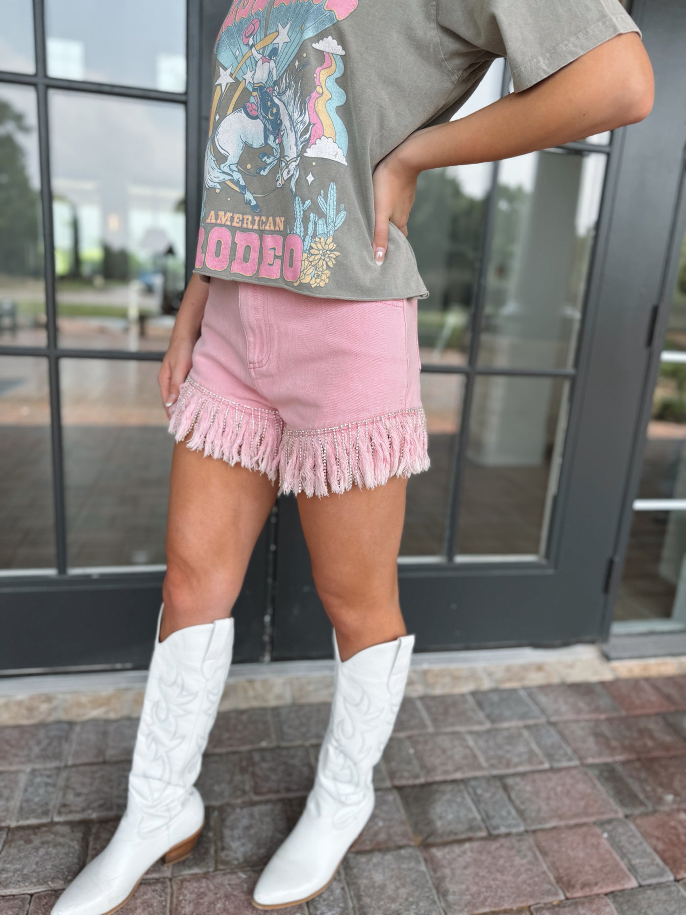 Pink Rhinestone Denim Shorts