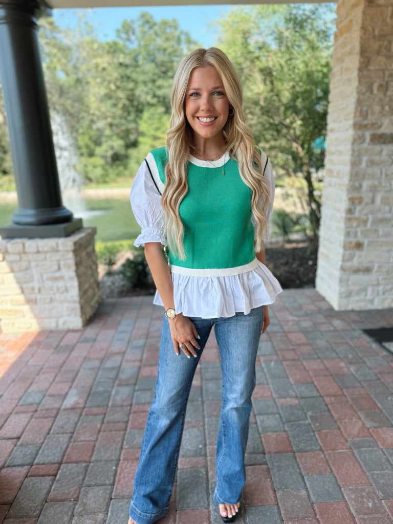 Green Contrast Top