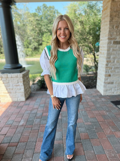 Green Contrast Top