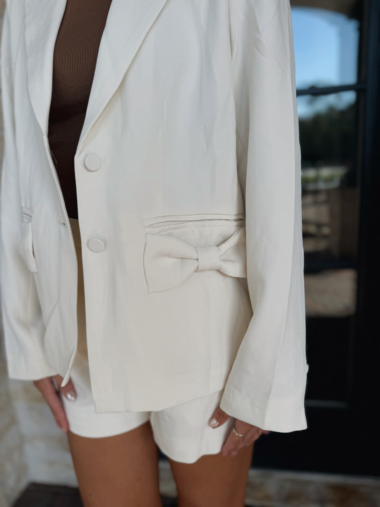 White Bow Pocket Blazer