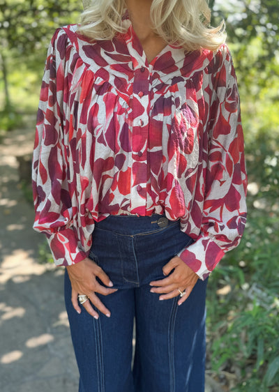 Red Leaf Button Down Blouse