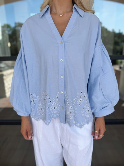 Blue Eyelet Top