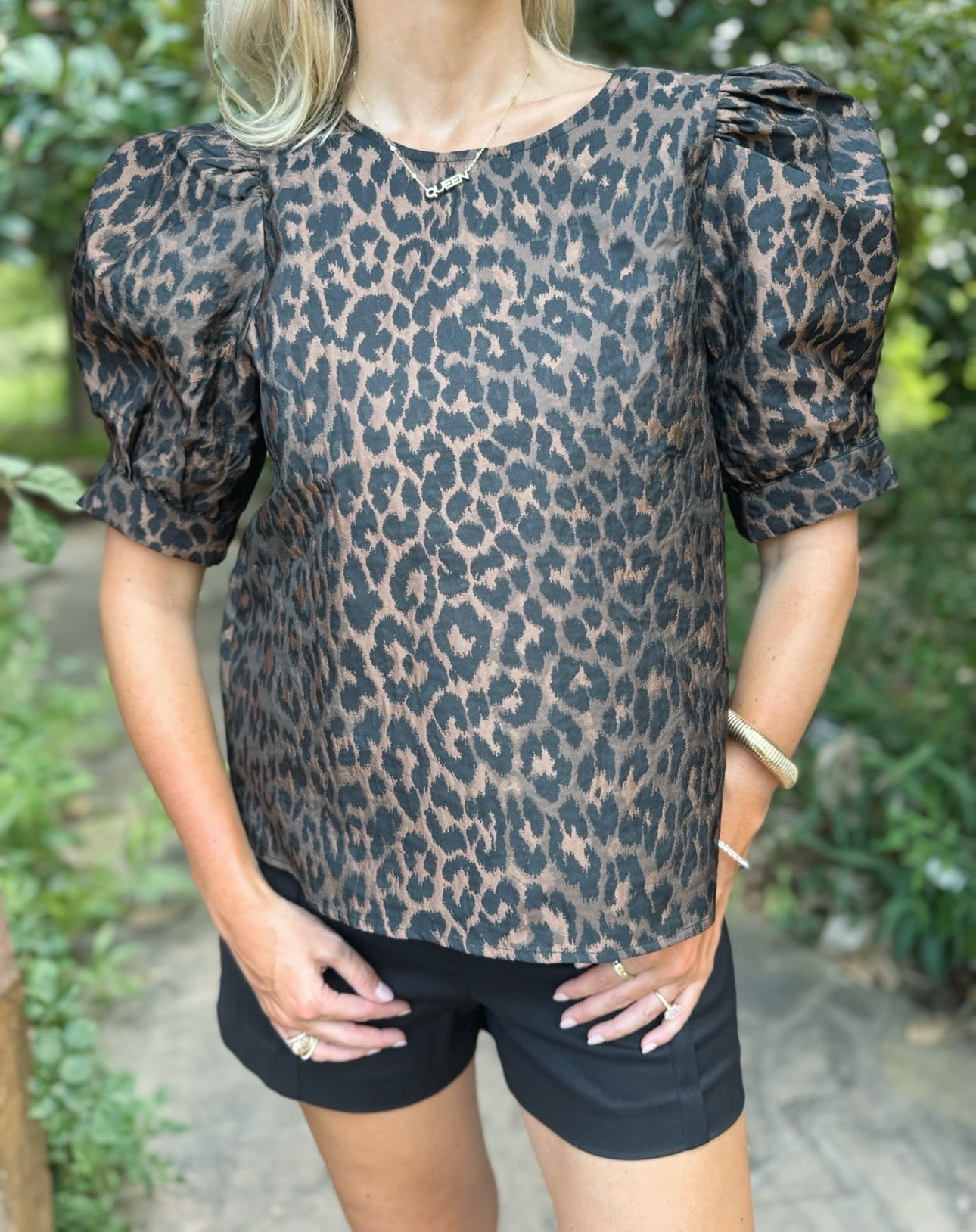 Leopard Puff Sleeve Top