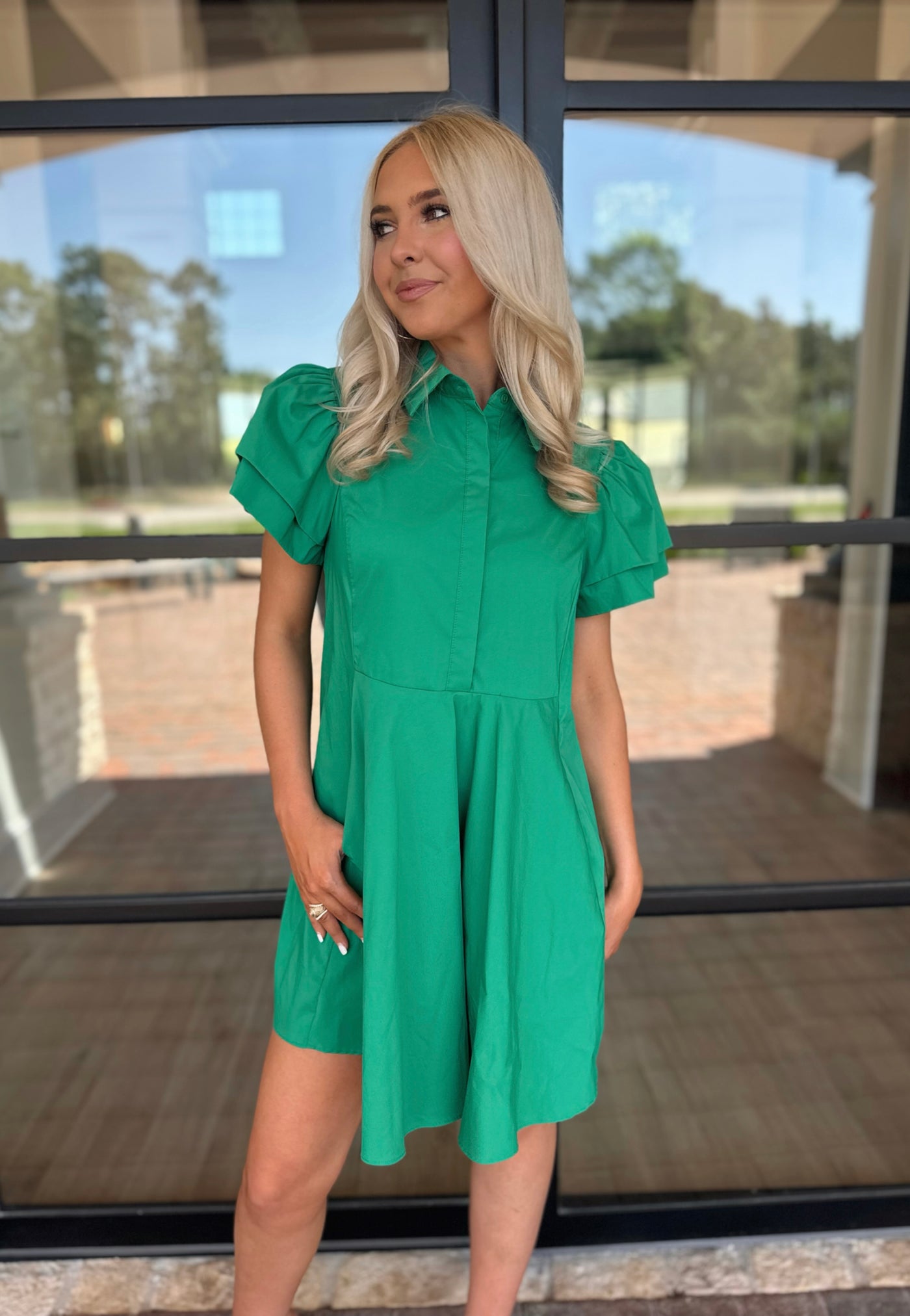 Green Peplum Shirt Dress