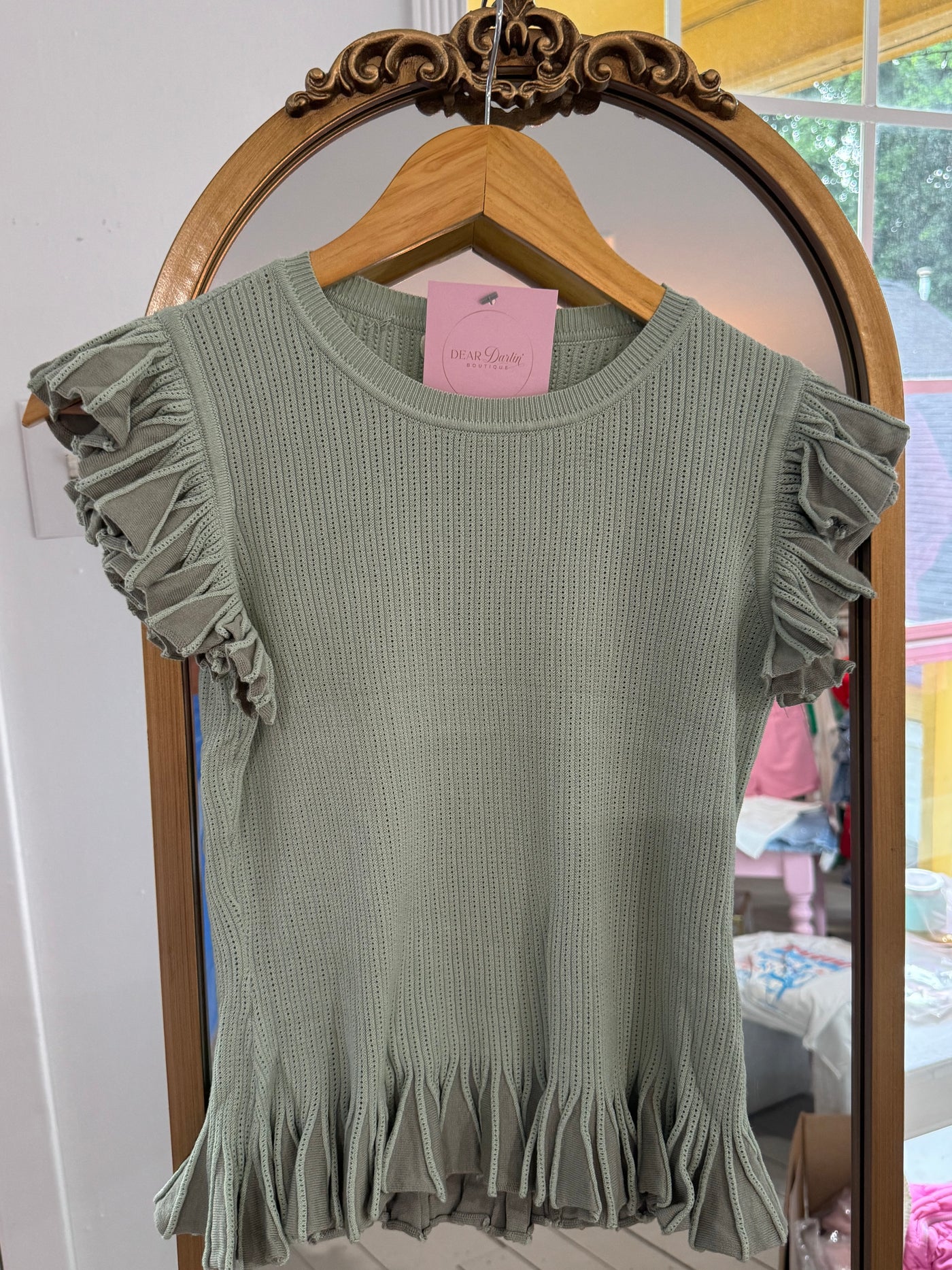 Sage Ruffle Top