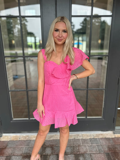 Pink checked ruffle dress