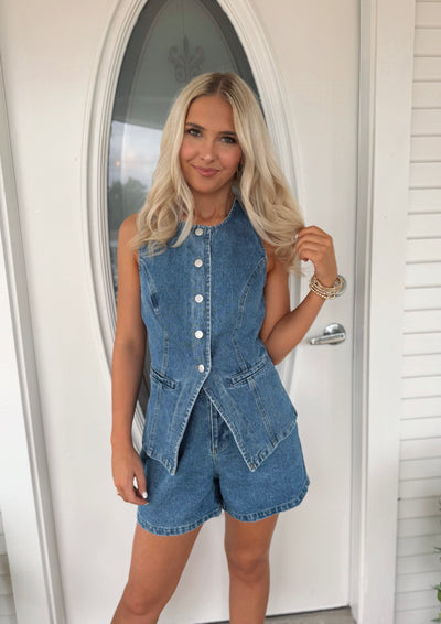 Denim Vest & Shorts Set