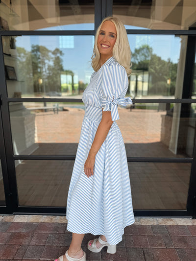 Blue Pin Striped Midi Dress