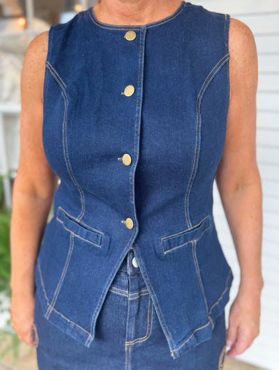 Dark Denim Blazer Vest