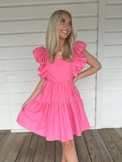 Pink Ruffle Sleeve Dress