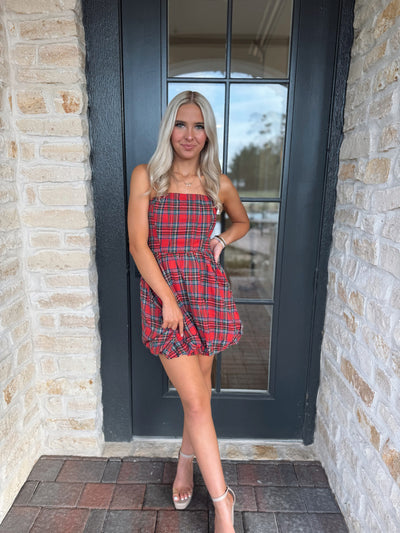 Plaid Strapless Bubble Dress