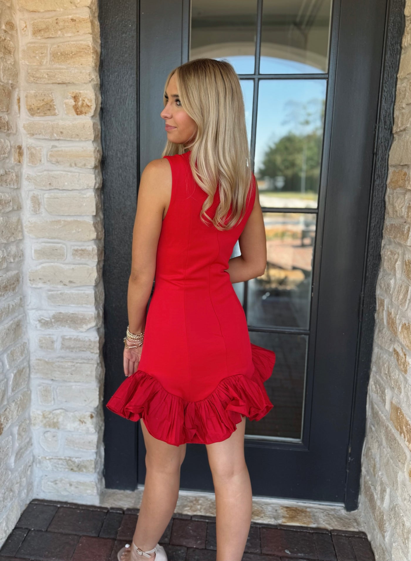 Red Dress Ruffle Bottom