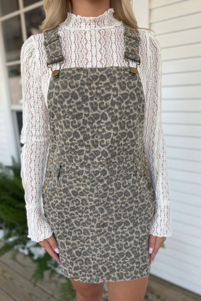 Leopard Denim Overall Dress
