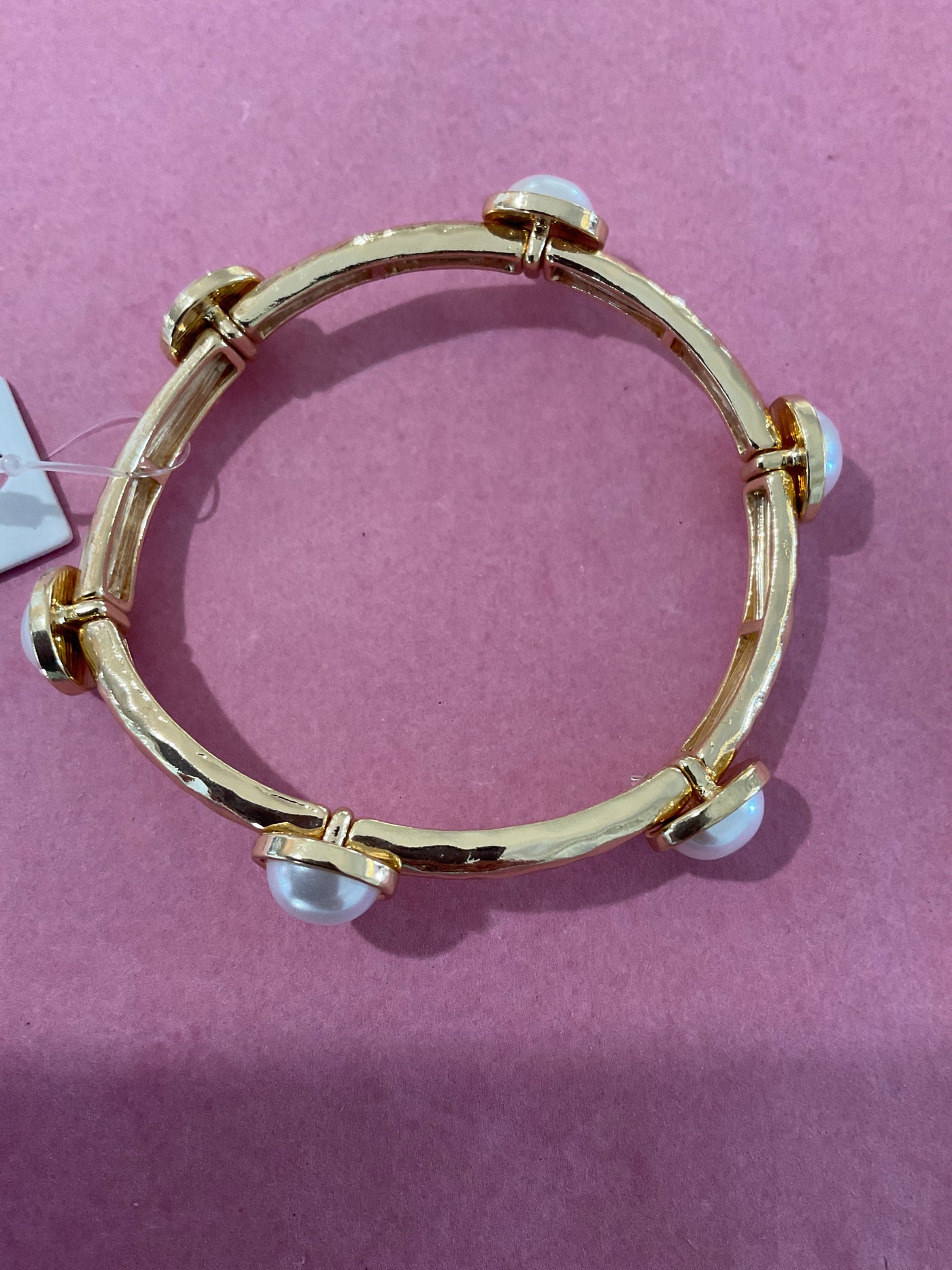Gold Hammered Stretch Pearl Bracelet