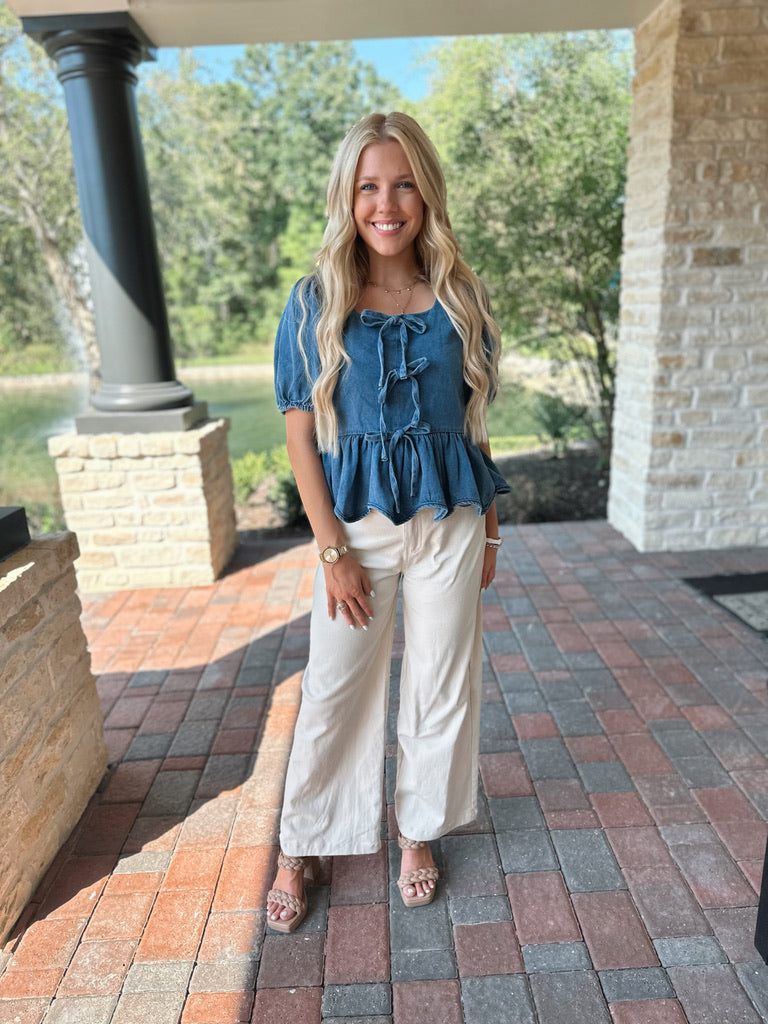 Beige Wide Leg Pants