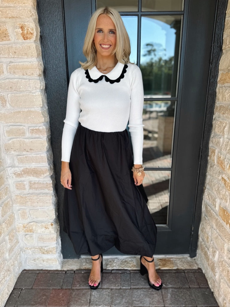 Black Scalloped Collared Top