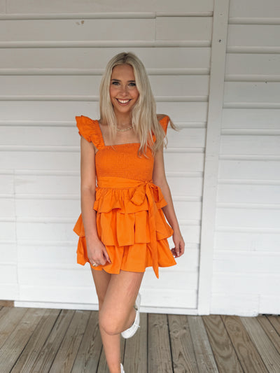 Orange Ruffle Tier Romper