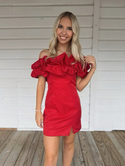 Red Ruffle Tube Dress