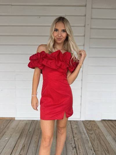 Red Ruffle Tube Dress