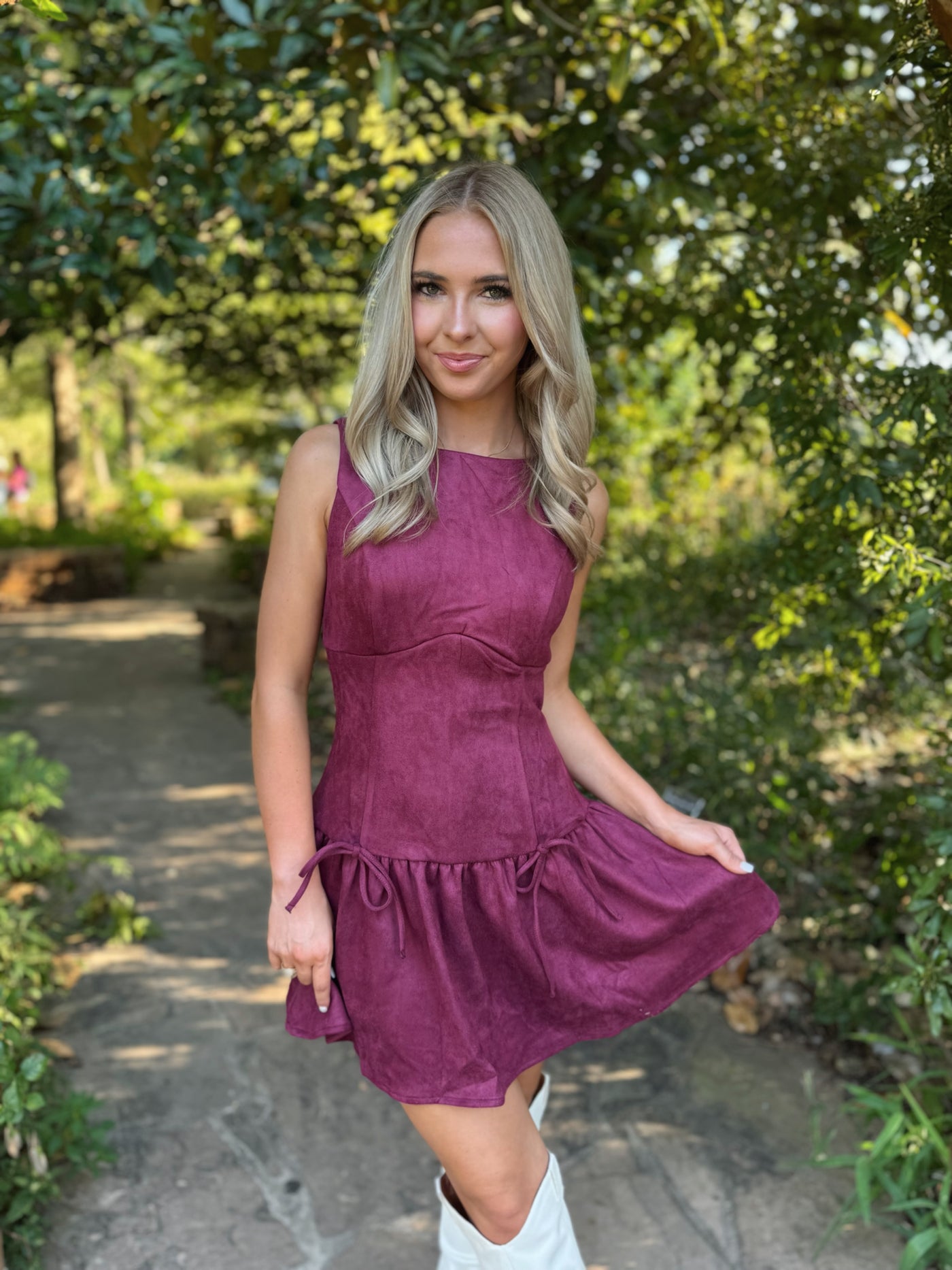 Burgundy Suede Drop Waist Dress