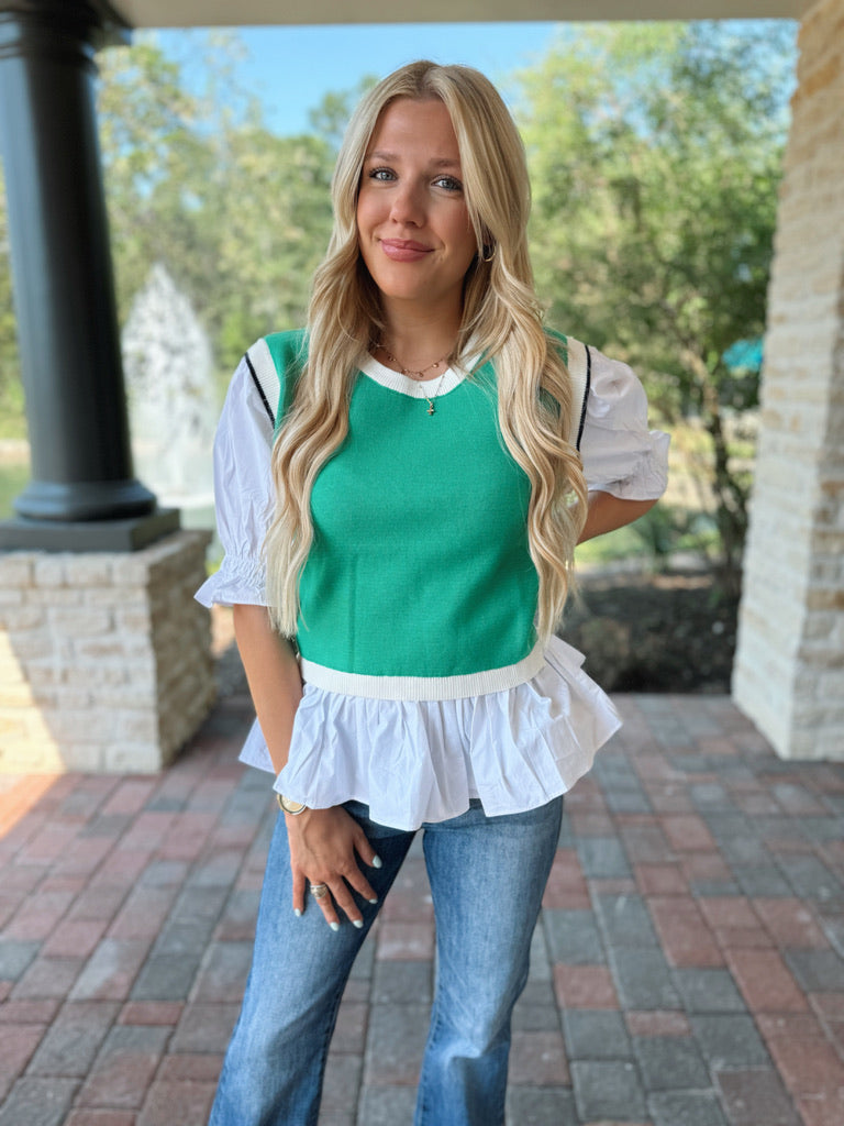 Green Contrast Top