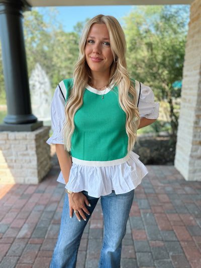 Green Contrast Top