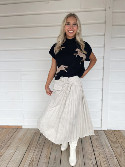 Cream Pleated Maxi Skirt