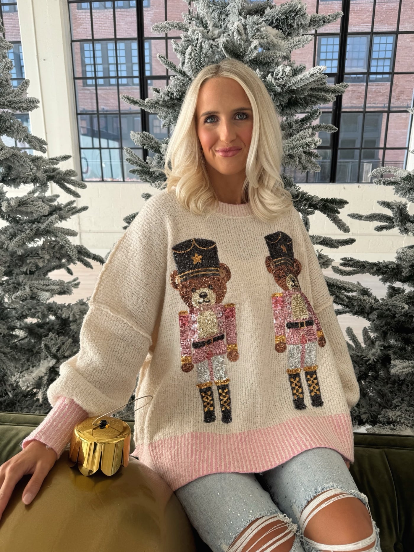 Sequin Bear Soldier Sweater