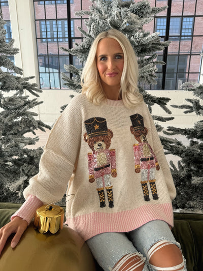 Sequin Bear Soldier Sweater