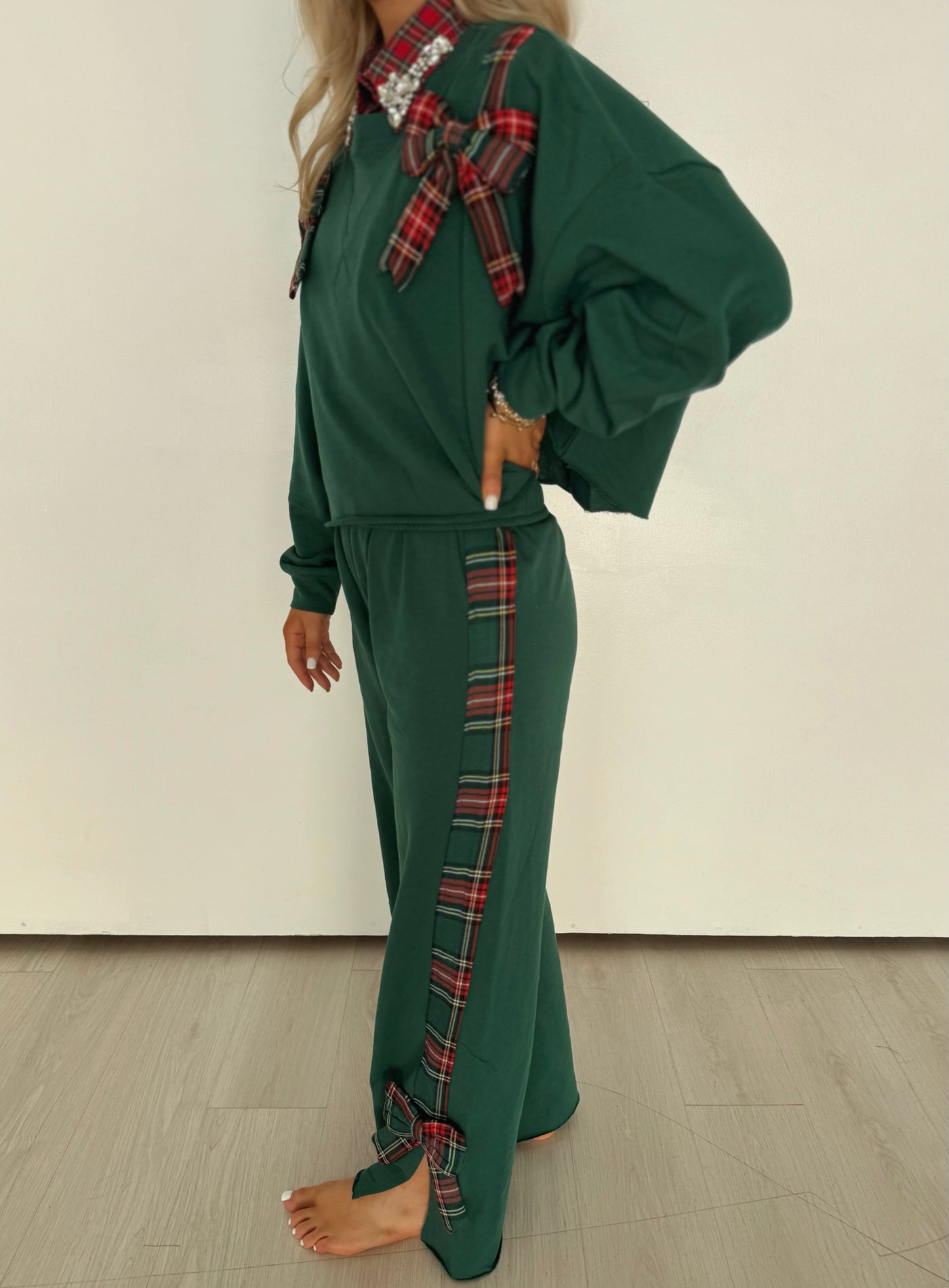 Green & Plaid Sweatpants and Top Set