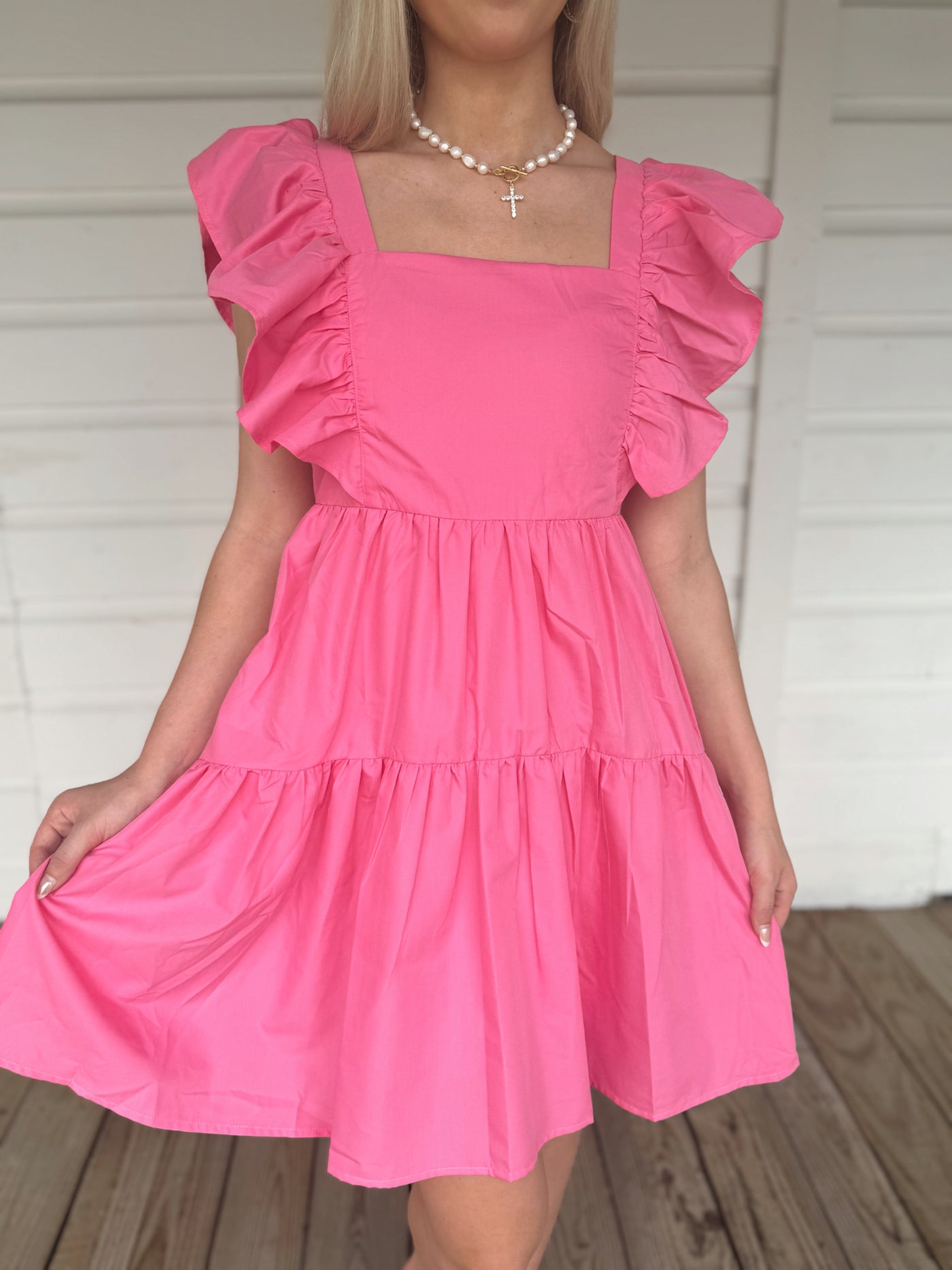 Pink Ruffle Sleeve Dress