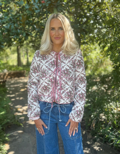 Floral Quilted Tie Jacket