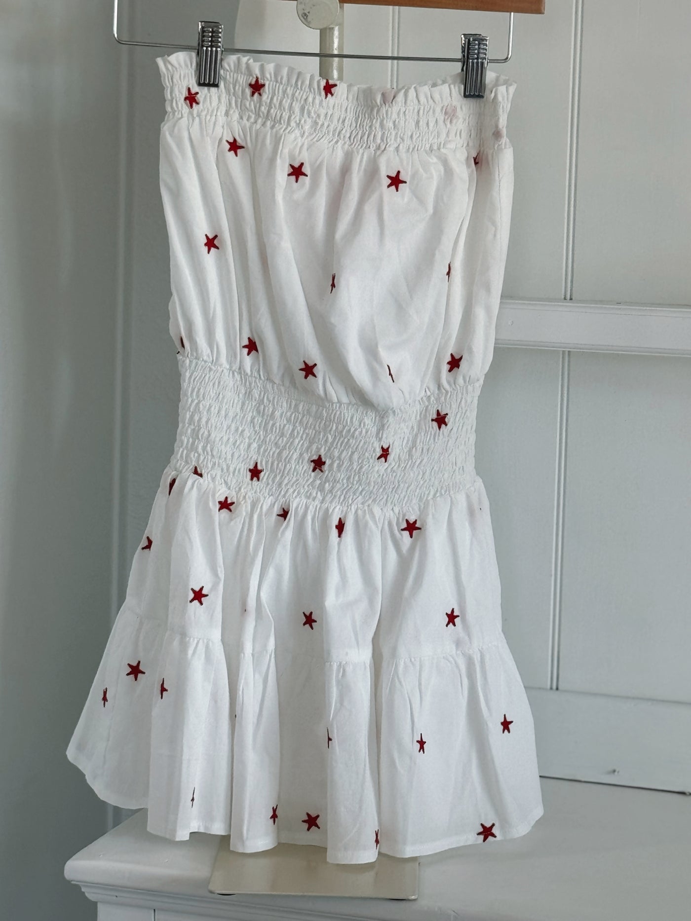 Red Star White Strapless Romper