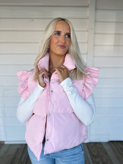 Pink Ruffle Crop Vest