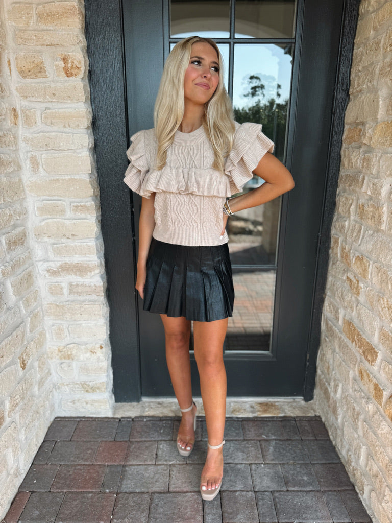 Black Pleated Leather Skirt