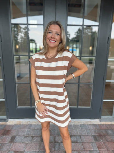 Brown and White Striped dress