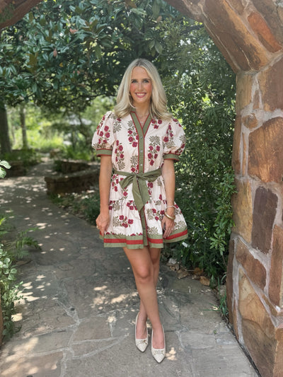 Floral Print Short Puff Sleeve Dress