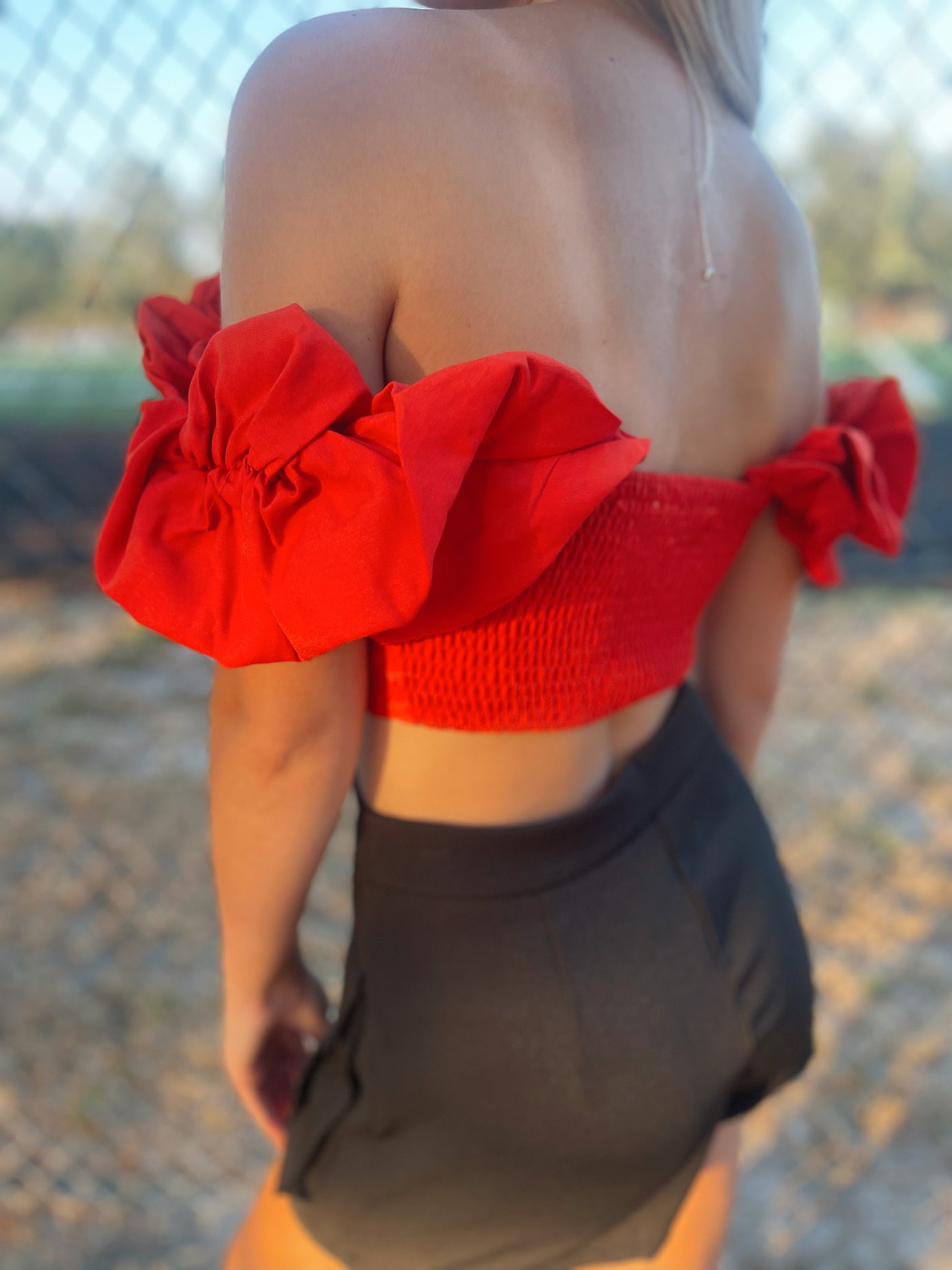 OTS Red Ruffle Crop Top