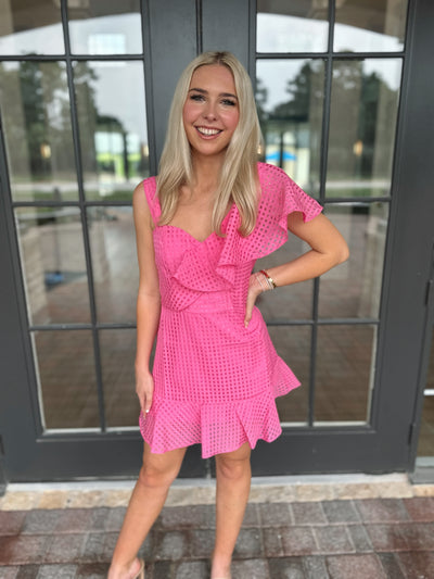 Pink checked ruffle dress