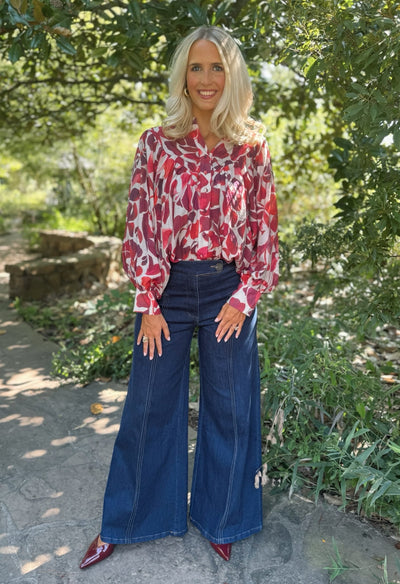 Red Leaf Button Down Blouse