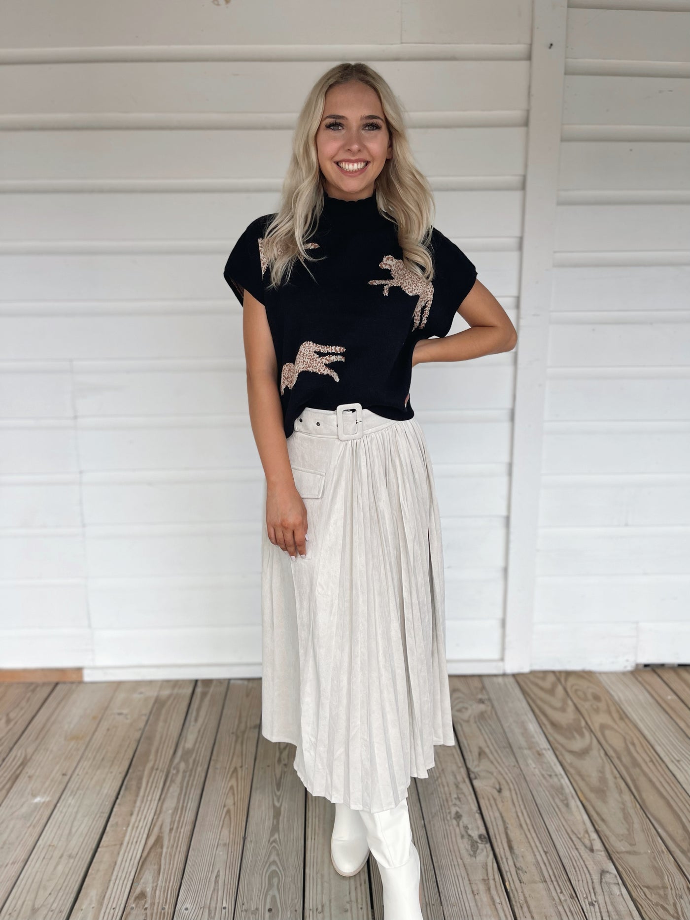 Cream Pleated Maxi Skirt