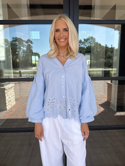 Blue Eyelet Top