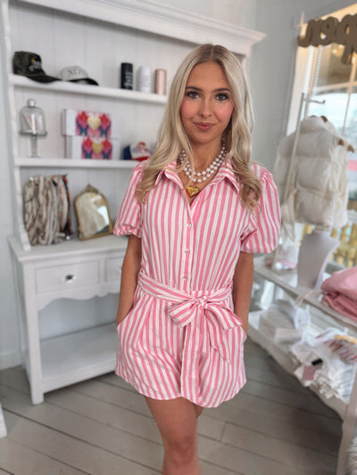 Pink & White Striped Romper