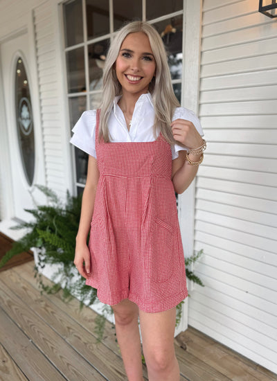 Red and White Gingham Romper