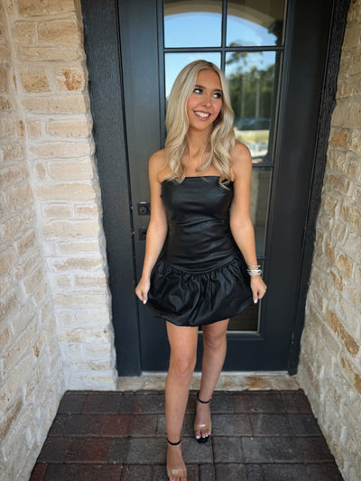 Black Leather Strapless Dress