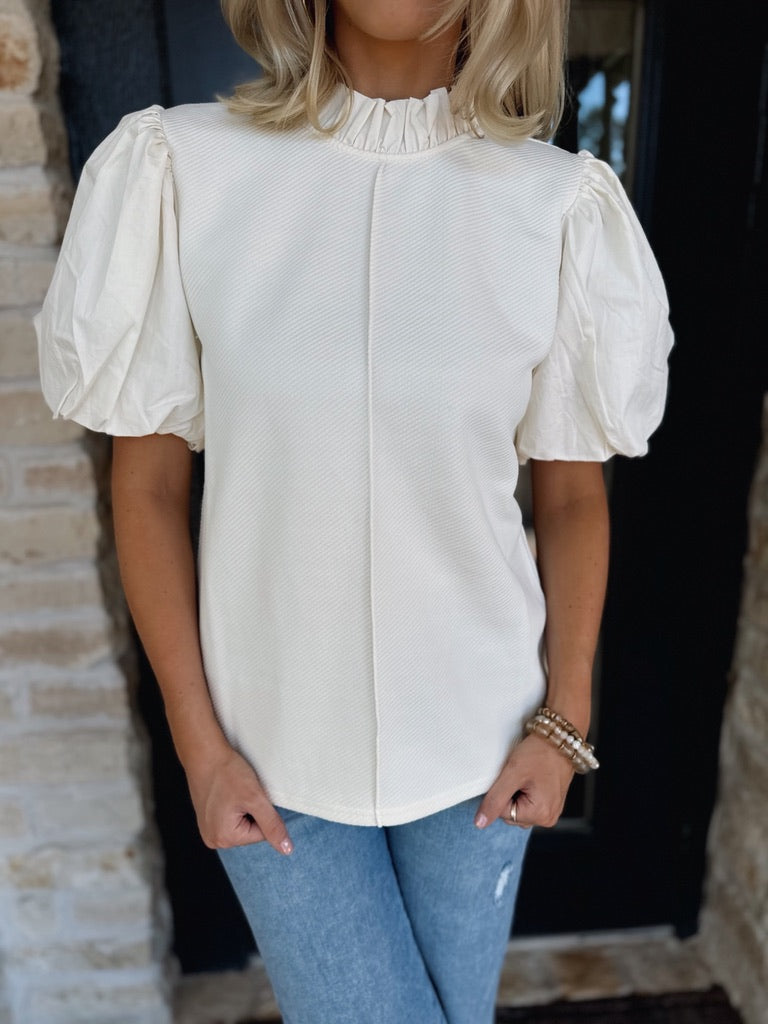 Cream Puff Sleeve Knit Top